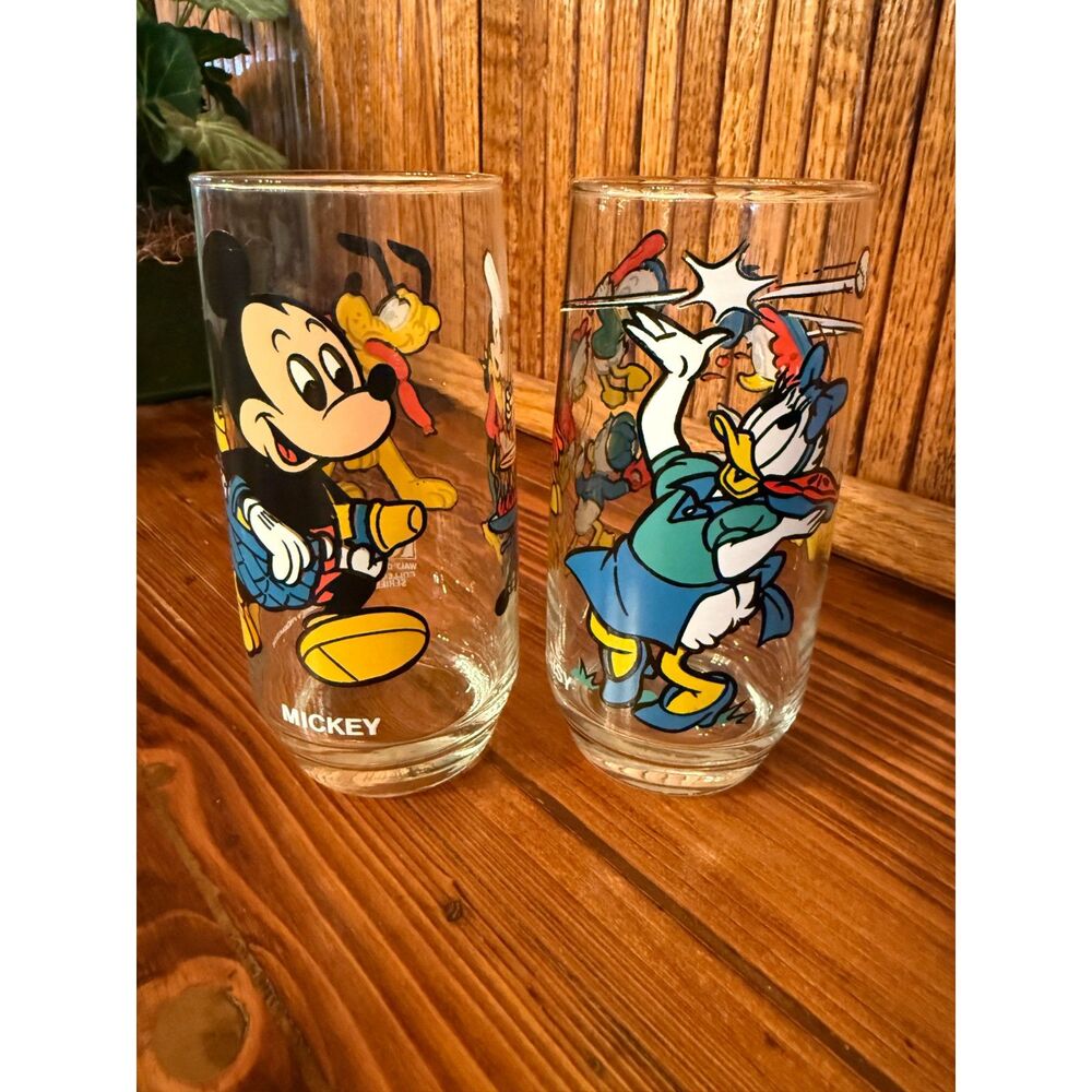 Vintage Disney and Pepsi Character Glasses Set of 2 • Mickey Mouse Daisy Duck